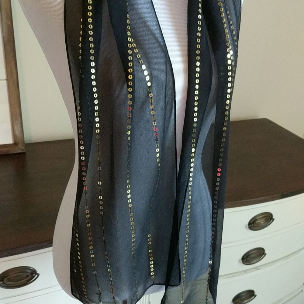 3 for $15 Black with gold sequin scarf - Picture 2 of 5